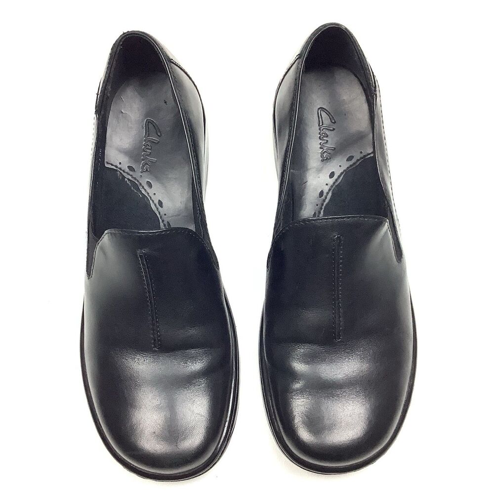 Clarks Slip On Shoes Women Size 6 M Black Leather Loafers Clogs Comfort - Picture 3 of 9
